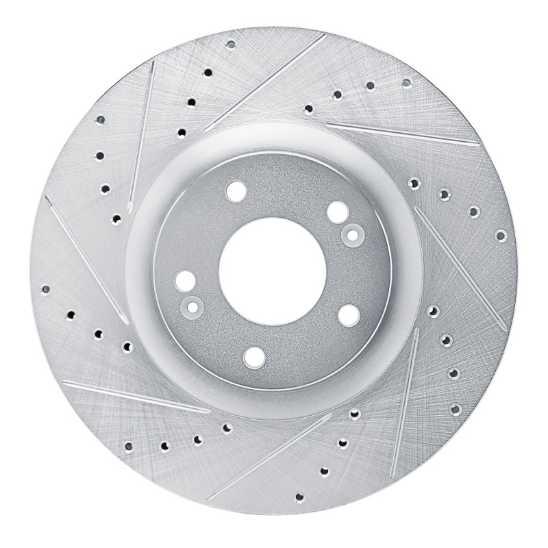 Hyundai Santa Fe Brake Rotor (1) - Front Left - R1 Concepts - Drilled & Slotted - Silver - `21-`25